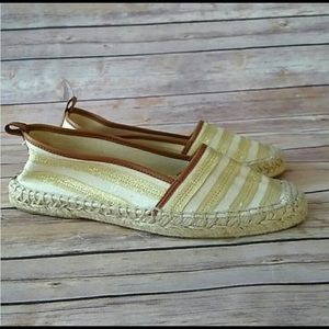 Kate Spade gold and cream espadrille slip on shoes